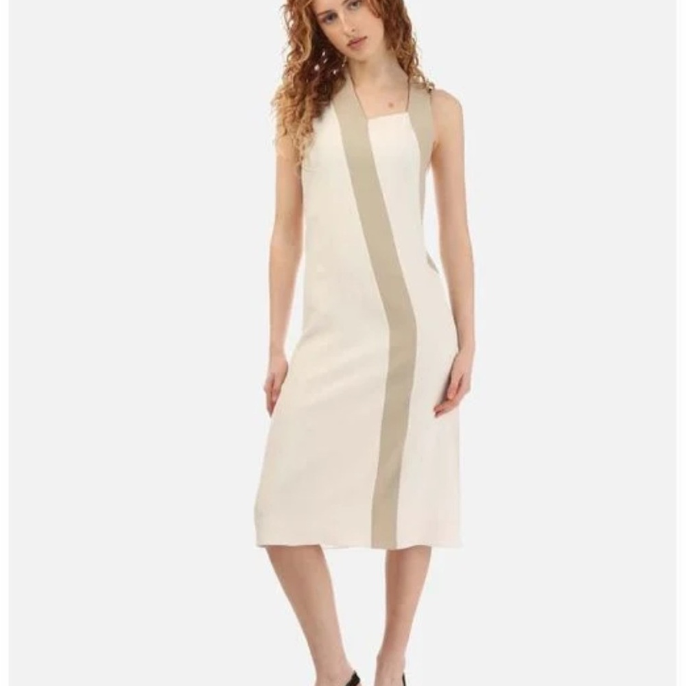 5/$20 Boss Danelava white and Tan Sheath Midi Dress